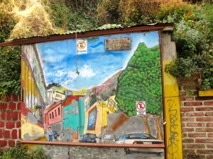 Street art in Valaparaiso, Chile. Plazuela Los Alamos.