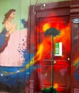 Street art in Valaparaiso, Chile. Mystical tree door..