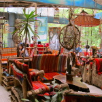 Lounge area at the hot springs, Aguas Calientes, Peru, South America