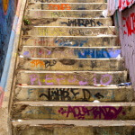 Street art in Valaparaiso, Chile. Staircase with all the steps tagged with graffiti.Street art in Valaparaiso, Chile.