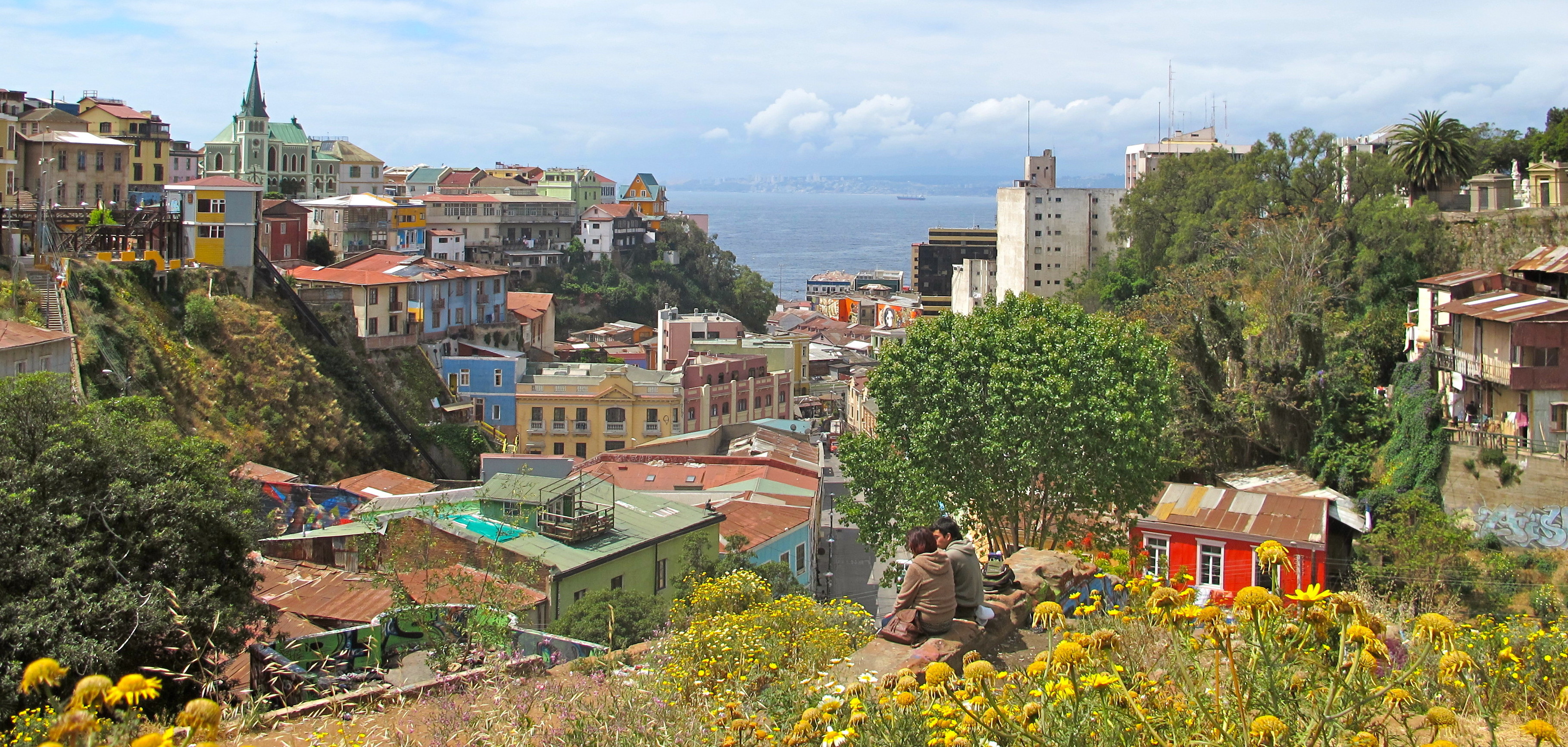 View over Valparaiso and colourful houses, Chile
