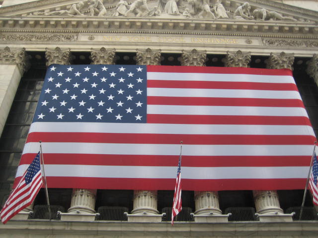Big American flag at the New York Stock Exchange, Wall Street