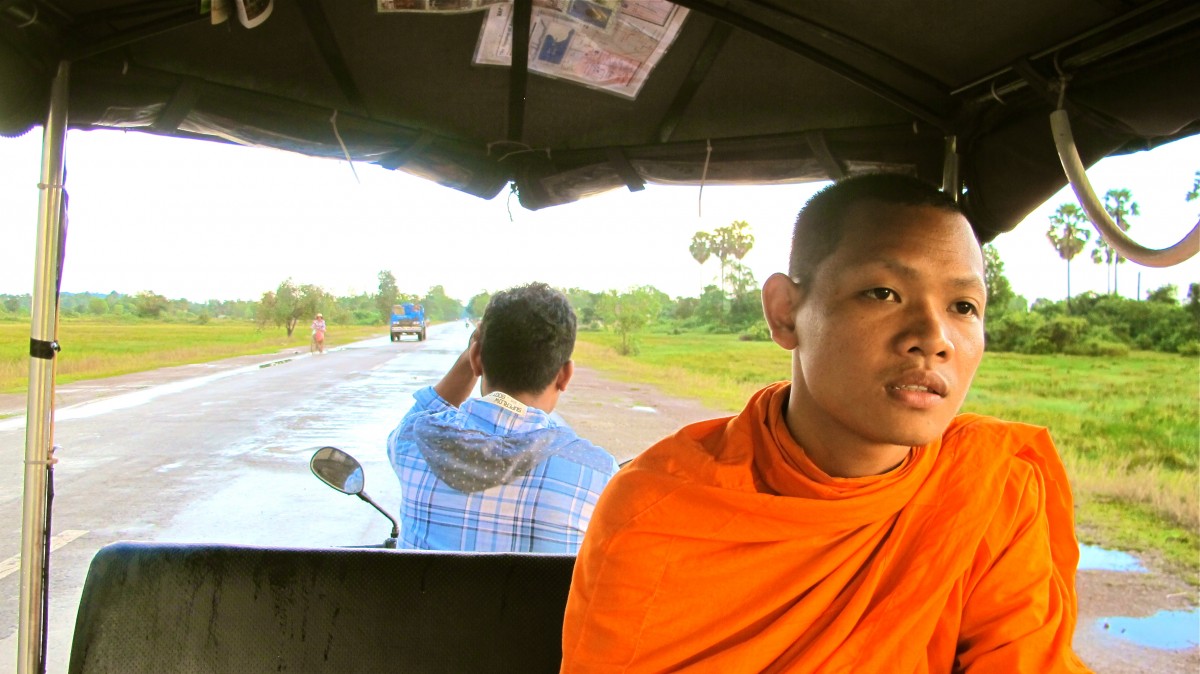 Monk in a tuk-tuk, Siem Reap, Cambodia